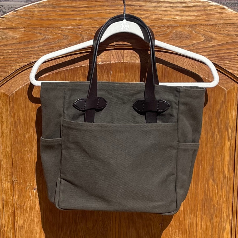 Filson Rugged Twill Cotten Leather Tote Bag Zipper-less (Otter Green) USA